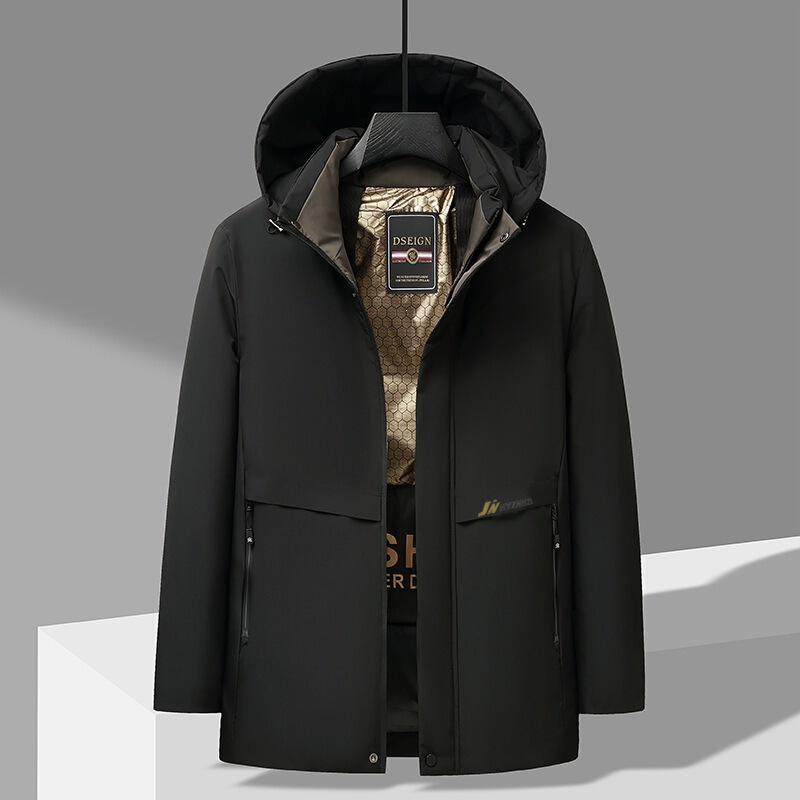 Cross-Border Middle-Aged and Elderly down Cotton Jacket 2023 Winter New Hooded Casual Coat Men's Black and Gold Cotton Jacket Dad Style Cross-Border Middle-Aged and Elderly down Cotton Jacket 2023 Winter New Hooded Casual Coat Men's Black and Gold Cotton Jacket Dad Style