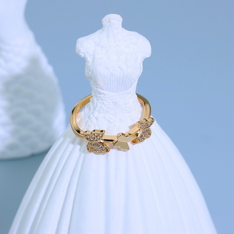 Fashion Leaf Heart Shape Snake Copper Asymmetrical Plating Inlay Zircon Rings 1 Piece