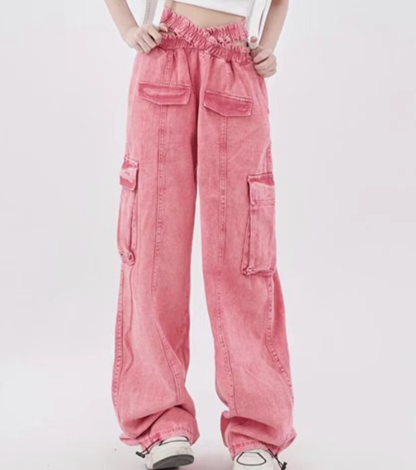 2023 AMERICAN STREET STRAIGHT OVERALLS 여성의 봄과 가을 느슨한 슬림 멀티 포켓 넓은 다리 유행 데님