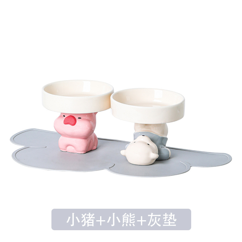 파란 곰 그릇 + 핑크 돼지 그릇 + 회색 플레이스매트