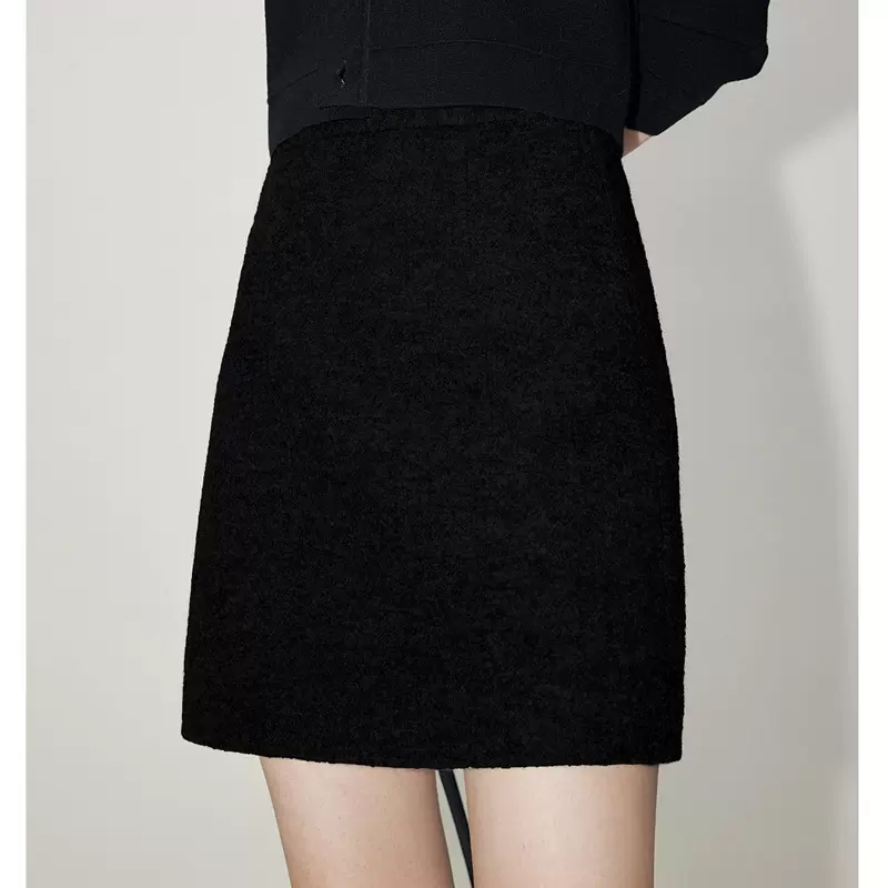 MandyZha纯灰色A字半身裙女秋冬感毛呢显瘦包臀短裙子