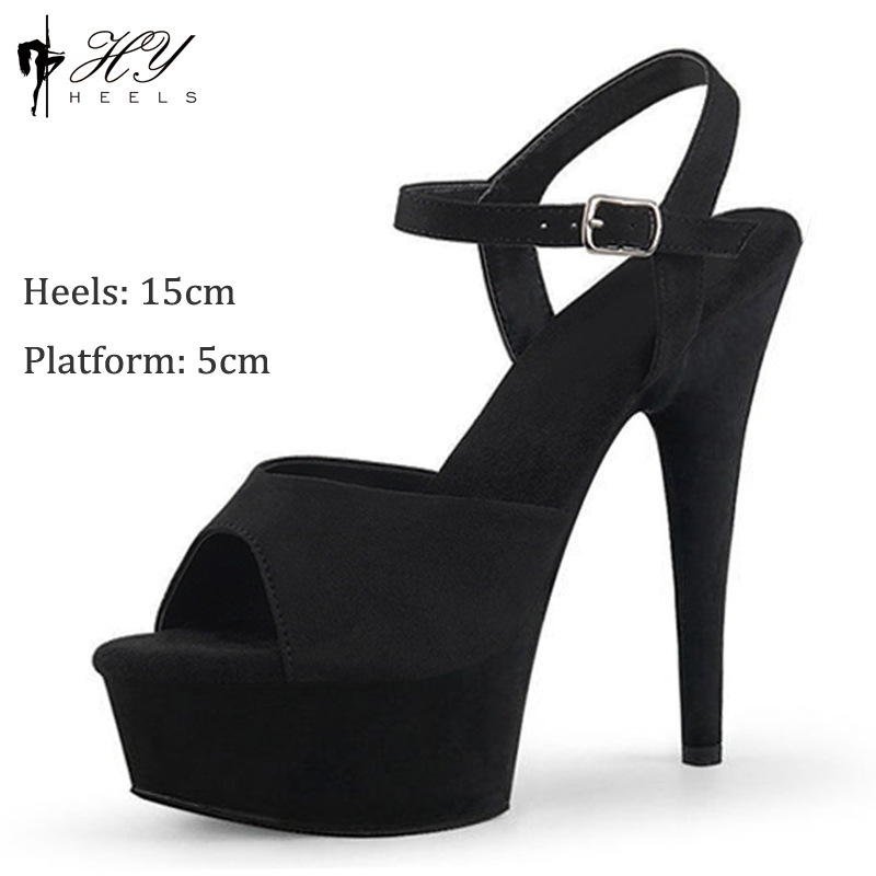 Sandal cao gót 15cm quai khóa phong cách dự tiệc thanh lịch — Đỏ mơ, Đen Đỏ, Đỏ rượu, Màu đen