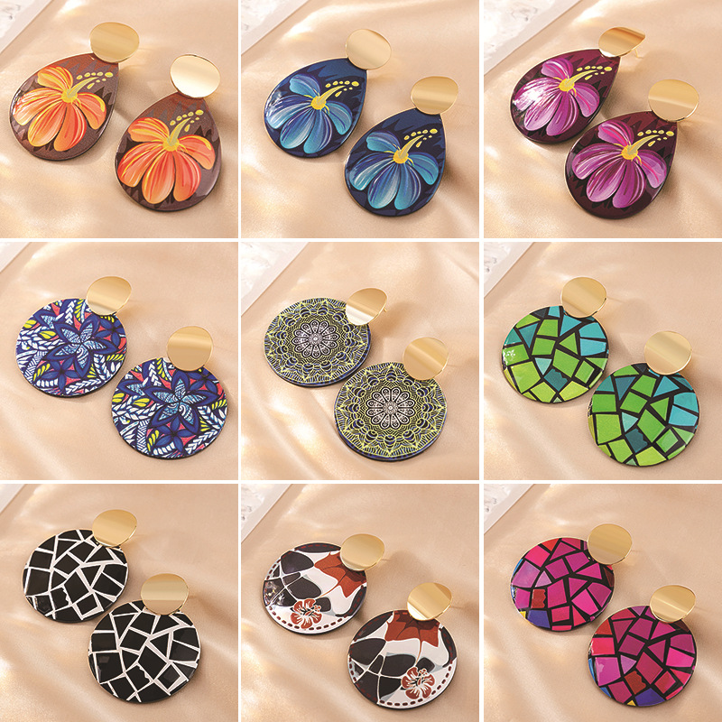Drop Earrings Classification 1 Pair Quantity 1 Pair Casual Ethnic Style Round Heart Shape Flower Plating Acrylic Drop Earrings