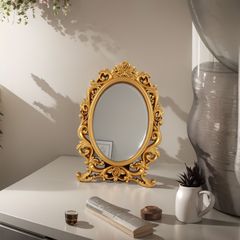 楕円形の金属デスクトップ化粧鏡中空ヨーロッパローズプリンセスドレッシング新しいロシアブロンズデスクトップミラー