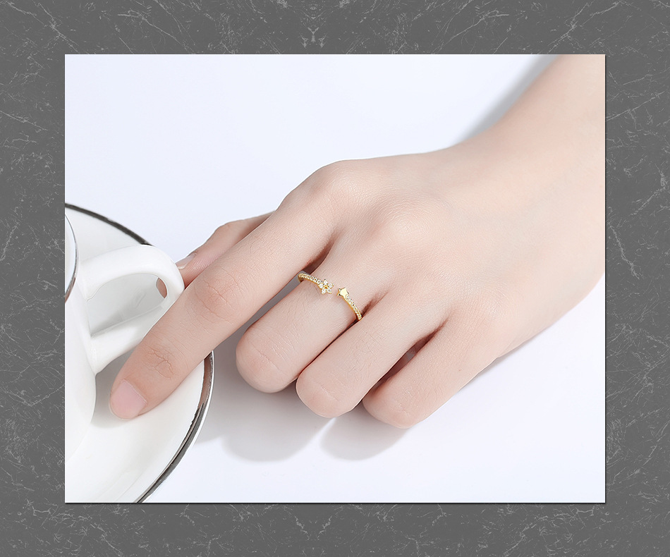 S925 Silver Zircon Simple Star Open Ring display picture 2