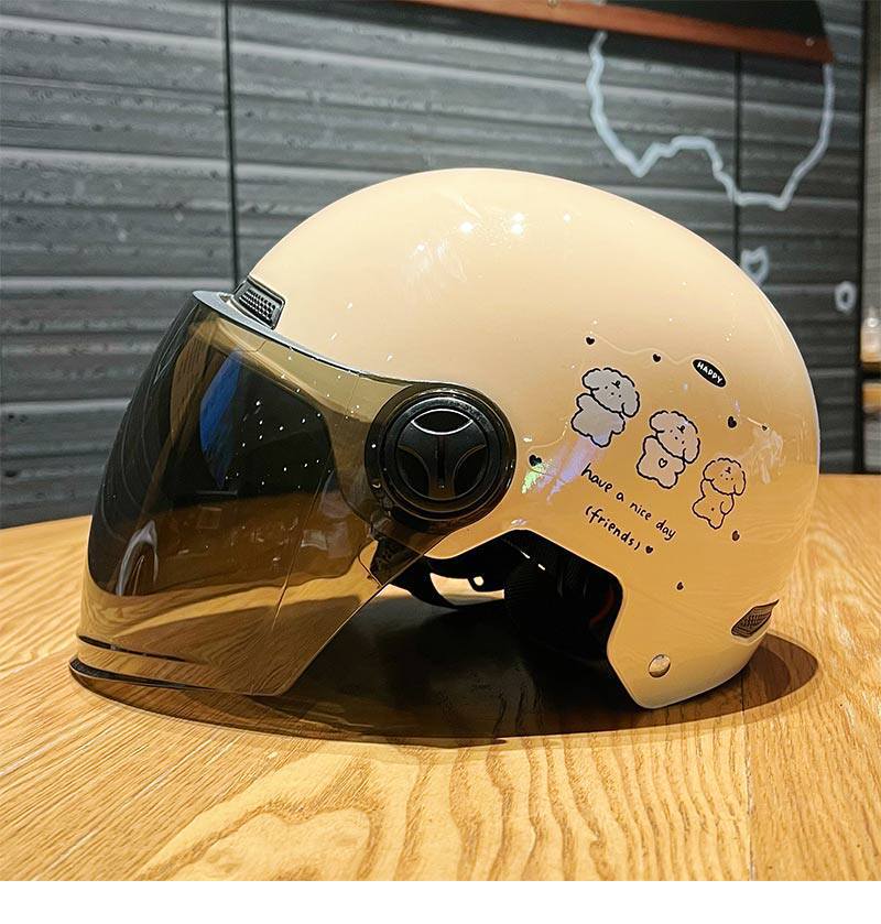 Cute Puppy Helmet, New National Standard 3C Certified Electric Vehicle Safety Helmet, Cartoon Simple Style, Women's Motorcycle Safety Helmet