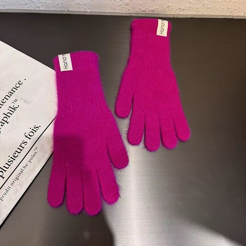 Insキャンディー色の長いタイプのウサギの毛の手袋の冬の女性の韓国版のメリヤスの純色は厚くて保温して防寒して5本の指に乗ります。