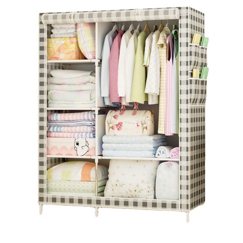 Single-person steel pipe reinforced cloth wardrobe small size non-woven fabric simple wardrobe student folding small wardrobe combination cabinet wholesale 