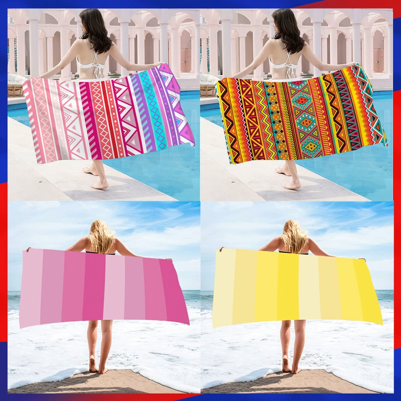 Трансграничные Горячая Распродажа полосатый прямоугольный пляжное полотенце Пот Протрите Полотенце из микрофибры Банное полотенце быстросохнущее спортивное полотенце сидя одеяло