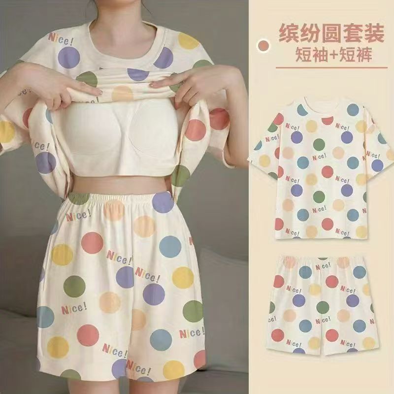 Summer New Short-Sleeved Shorts Suit, Thin, Anti-Glare, Can Be Worn Outside, Large Size Casual Loose Home Clothes Wholesale