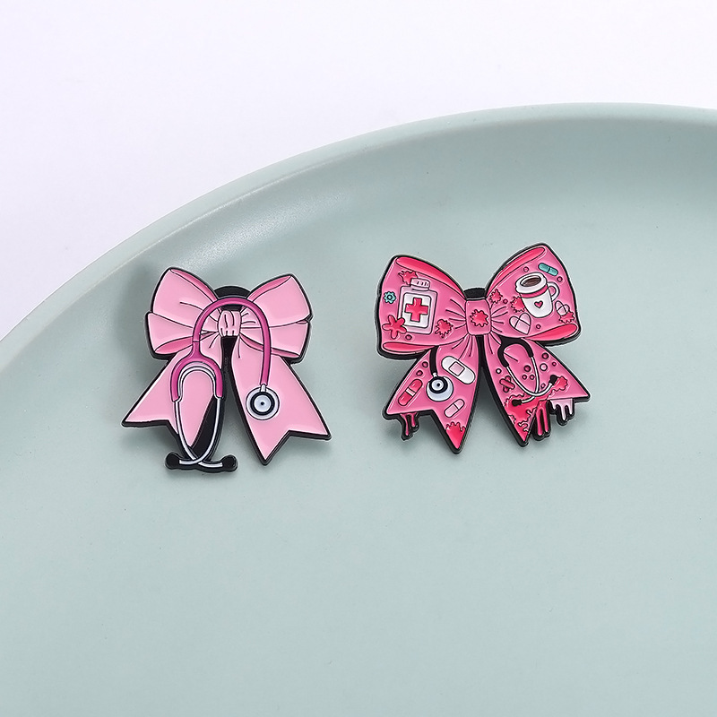 Cross-Border New Personalized Medical Nurse Doctor Stethoscope Brooch Creative Cartoon Cute Pink Bow Badge