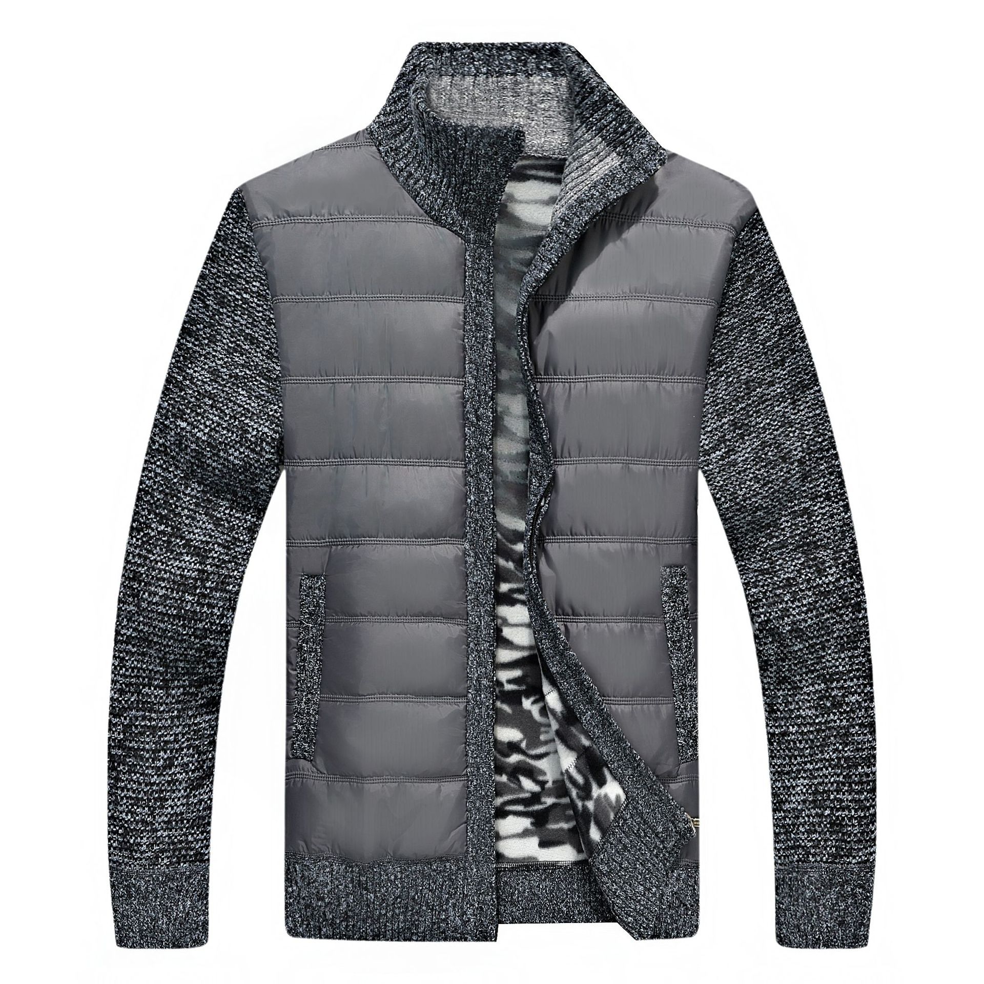 Nuevo comercio exterior de los hombres collar de pie invierno de lana forrada de algodón de manga larga engrosado cardigan suéter de los hombres de moda suéter caliente