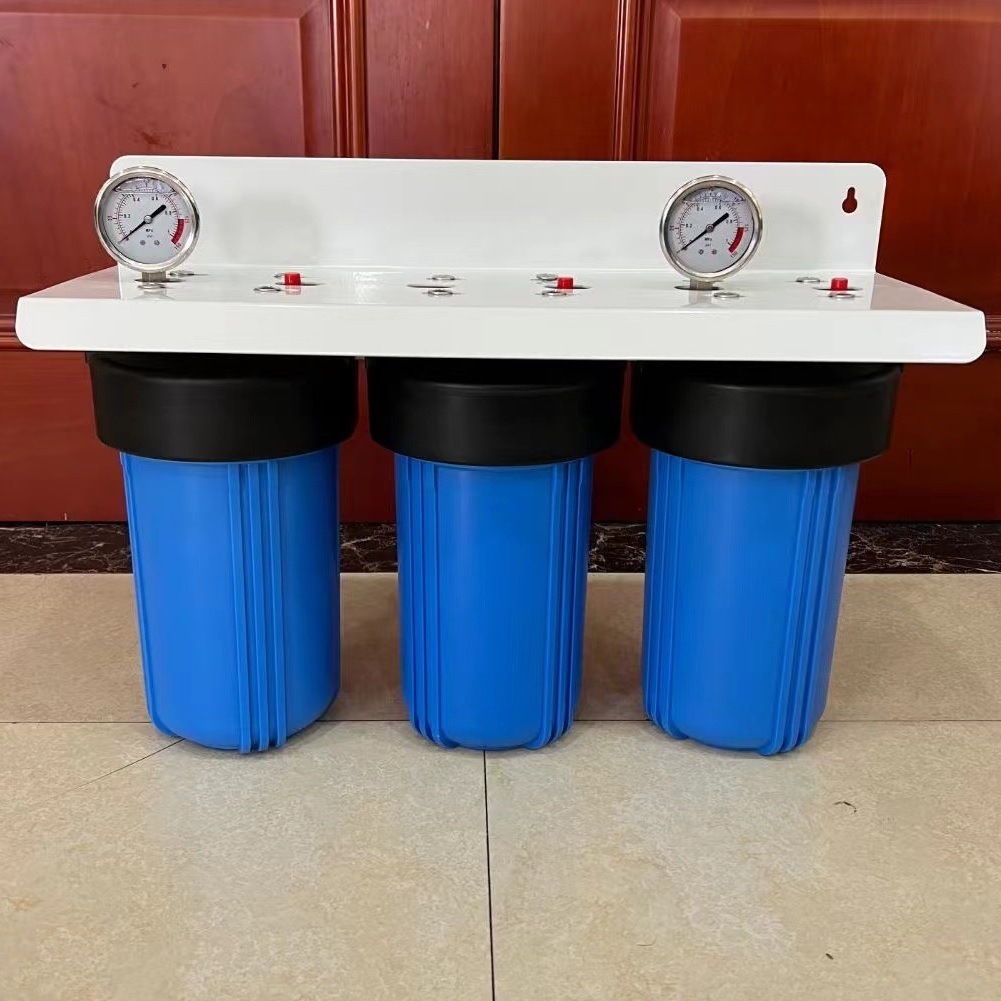 Purificador de agua de dos etapas de tres etapas grande flujo de 10 pulgadas 20 pulgadas filtro azul purificador de agua de tubería