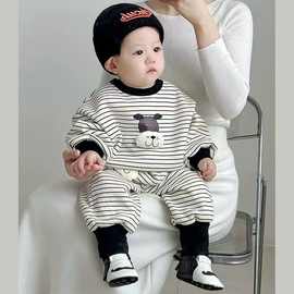 婴儿衣服加绒卫衣加绒分体秋冬婴幼儿洋气套装宝宝帅气两件套冬装