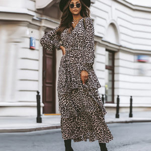 product - wholesale Autumn Winter Women Clothing Tiered Dress Elegant Elegant V neck Laminated Dress - 1