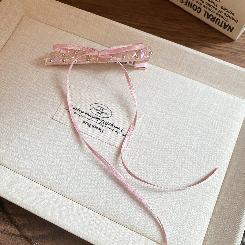 Pinza para el cabello con lazo de perlas de amor con diamantes, clip para flequillo de temperamento de nicho, clip para la boca de pato, lujo ligero, tocado de alta calidad