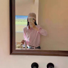 现货RL小马经典款刺绣小标纯色 条纹修身衬衫女