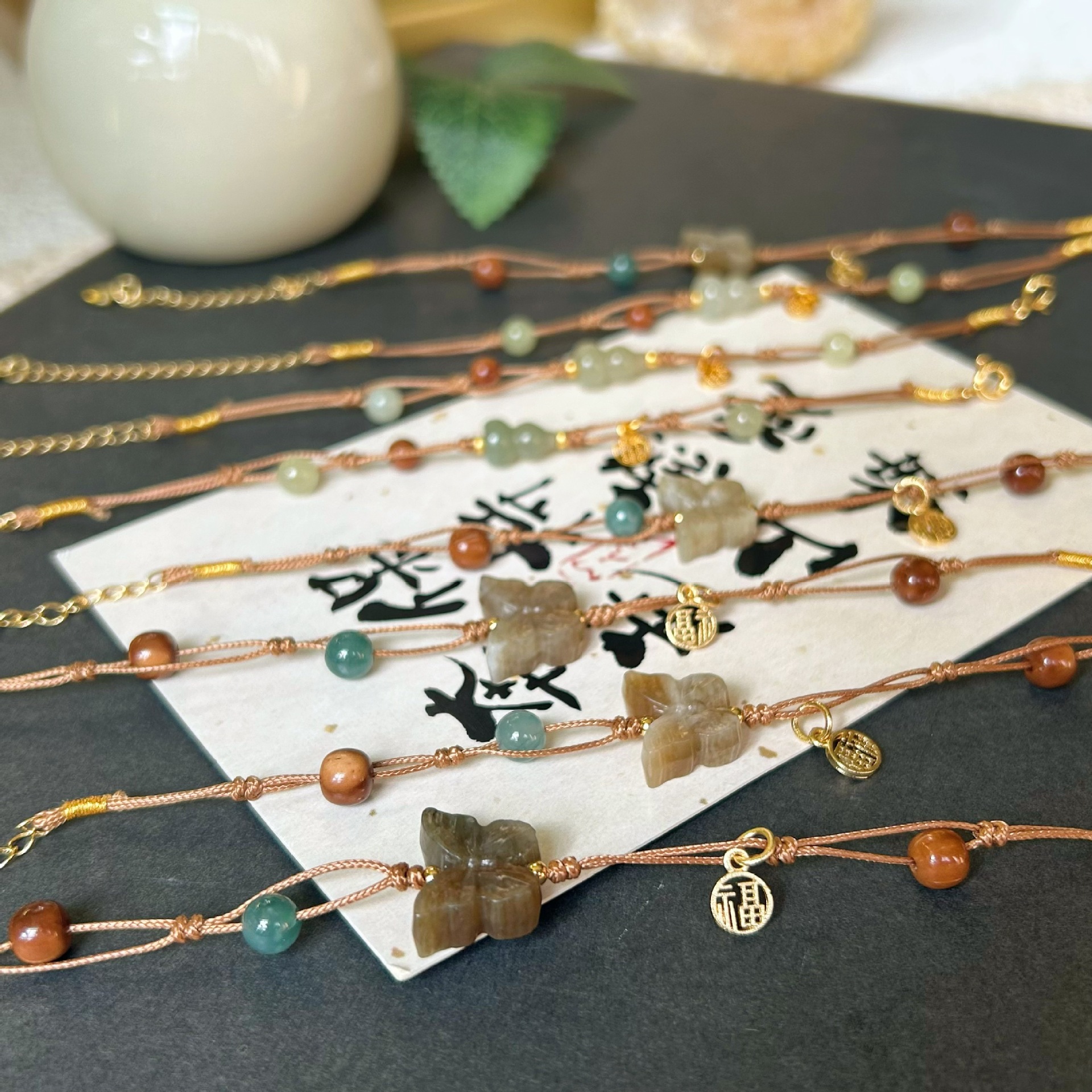 New Natural Hetian Jade Butterfly Fortune Handmade Woven Bracelet for Women, New Chinese Style, Vintage, Everyday Versatile, Enhances Skin Tone