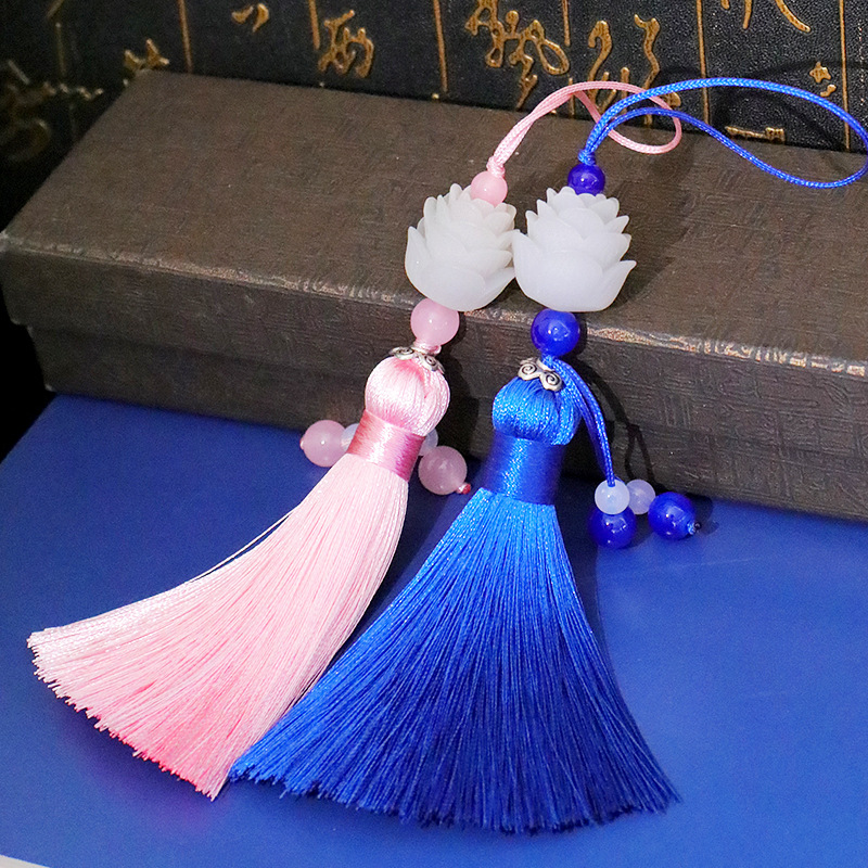 8cm立體蓮花流蘇穗子中國風古裝漢服壓襟小吊穗扇墜手機吊墜掛件