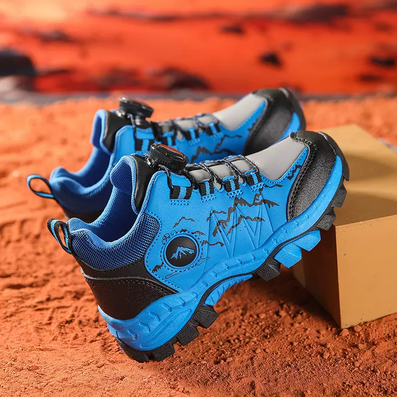 儿童运动鞋秋冬新款男童中帮透气爬山徒步鞋旋转扣男孩户外登山鞋