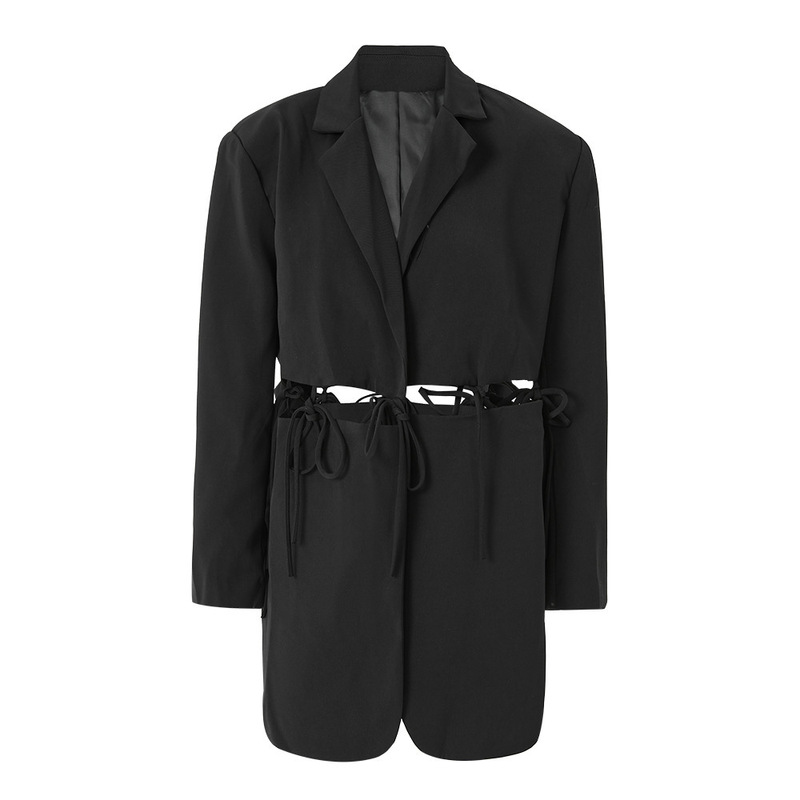 European and American Style Design Blazer 25 Spring and Autumn New Style Blazer Collar Long Sleeve Waist Hollow-Out Tie Loose Jacket