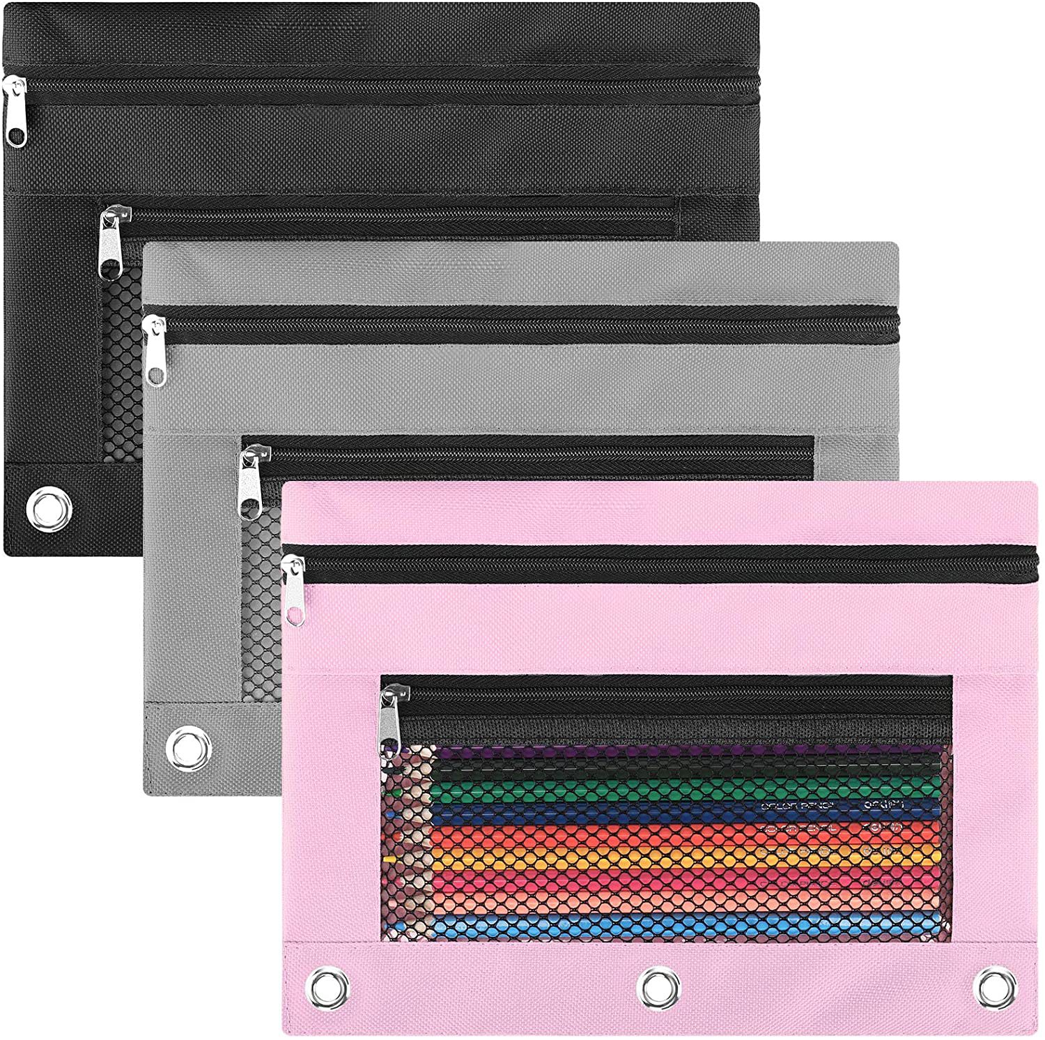 Cute double-layer solid color stationery for pencils with zipper