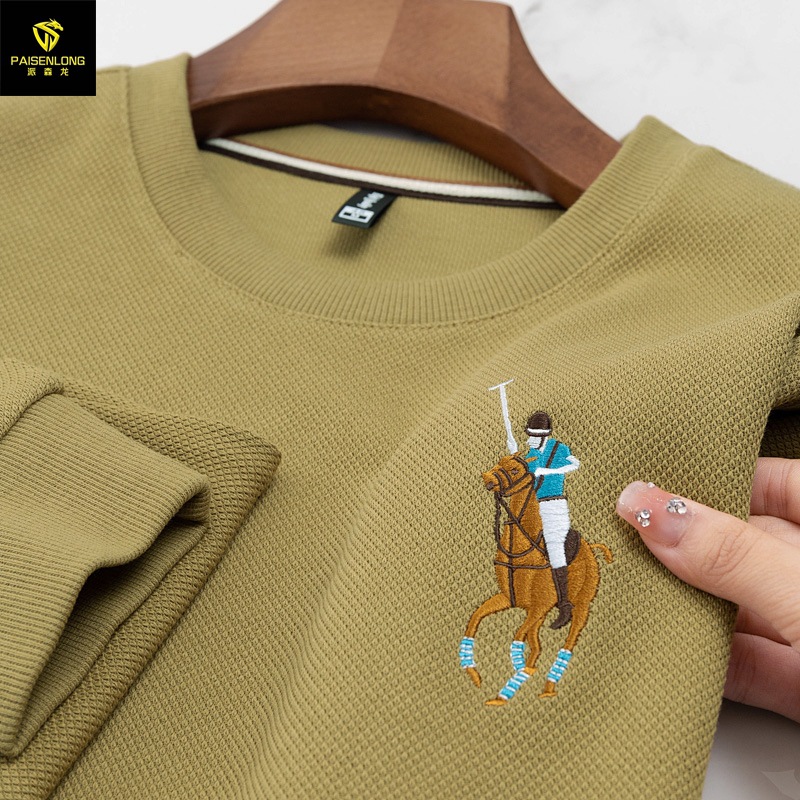 Autumn/Winter Thick Paul Waffle Sweater Men's Embroidery Loose Hatless Men's Round Neck T-shirt Underlay_viptrois.com