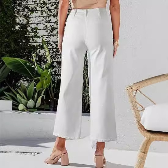 Jeans de Tiro Alto y Pierna Ancha para Mujer de Algodón con Bolsillos image 6