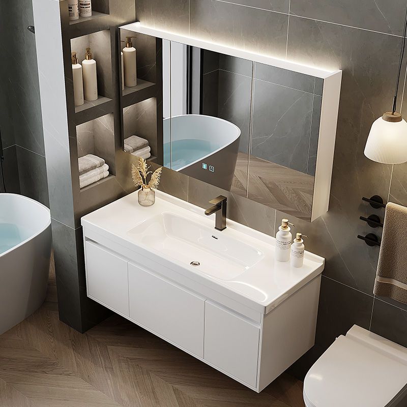 Inteligente gabinete de baño combinación moderno minimalista lavabo de baño mesa de lavado de manos integrado lavabo de cerámica