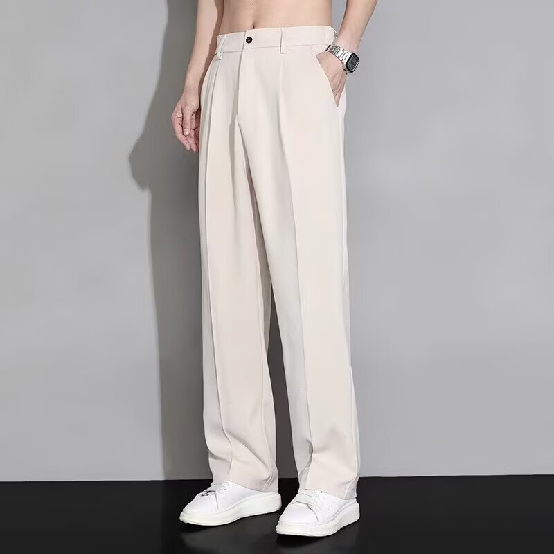 Ice Silk Casual Pants for Men 2025 Summer Thin Loose Straight Breathable Dress Pants High-End Drape Wide-Leg Pants Men's Style Ice Silk Casual Pants for Men 2025 Summer Thin Loose Straight Breathable Dress Pants High-End Drape Wide-Leg Pants Men's Style