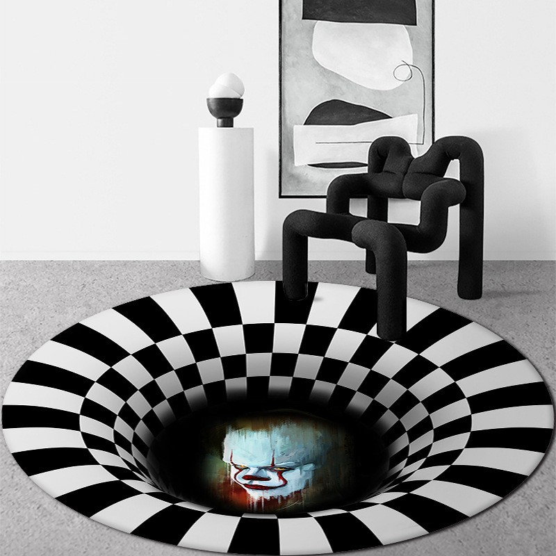 Transfronteriza visión estéreo blanco y negro ronda alfombra de la sala de estar dormitorio mesa de café alfombra de piso 3D ilusión trampa puede ser enviado en nombre