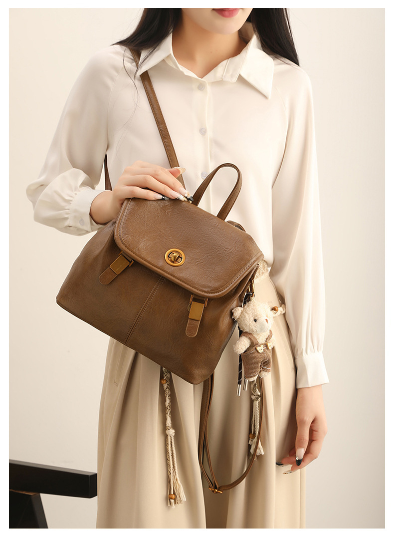 Balo mini nữ phong cách preppy Hàn Quốc, kiểu dáng độc đáo cao cấp, đa năng, có thể đeo chéo hoặc xách tay (27×11×24 cm) — màu nâu chi tiết 12