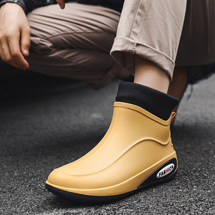 Cross-border Japanese and Korean Explosions Men's Short Rain Shoes Low-top Water Shoes One-piece Velvet Warm Rain Boots Work Car Wash overshoes