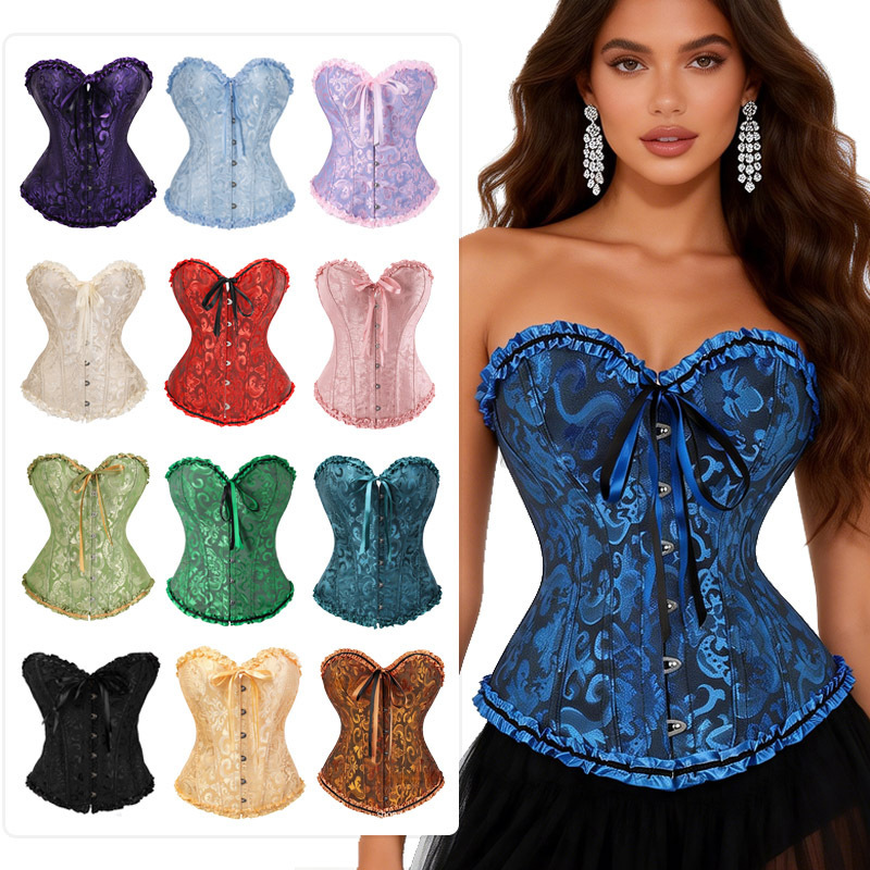 Trendy Infrared Palace-Style Retro Corset with Fishbone Design, Waist-Cinching, Bust-Enhancing, Lace-Up, Drawstring, Strapless Dress, Shapewear Top