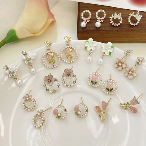 Spring earrings, silver needles, flower season, sweet tulips, fresh women's earrings, exquisite design, forest style earrings wholesale