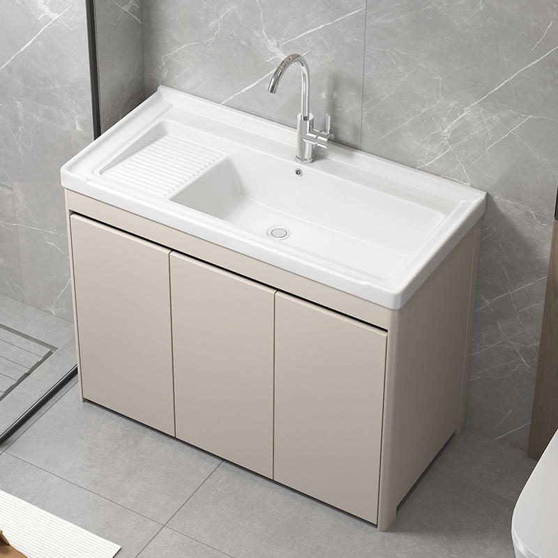 Thickened Aluminum Honeycomb Ceramic Laundry Basin with Washboard, Balcony Laundry Sink, Floor-Standing Outdoor Wash Basin