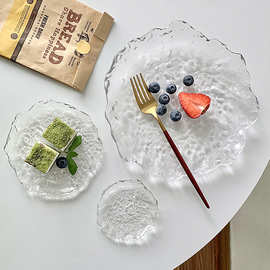 ins风不规则玻璃盘子长方形托盘圆形甜品平盘创意餐具料理盘寿司