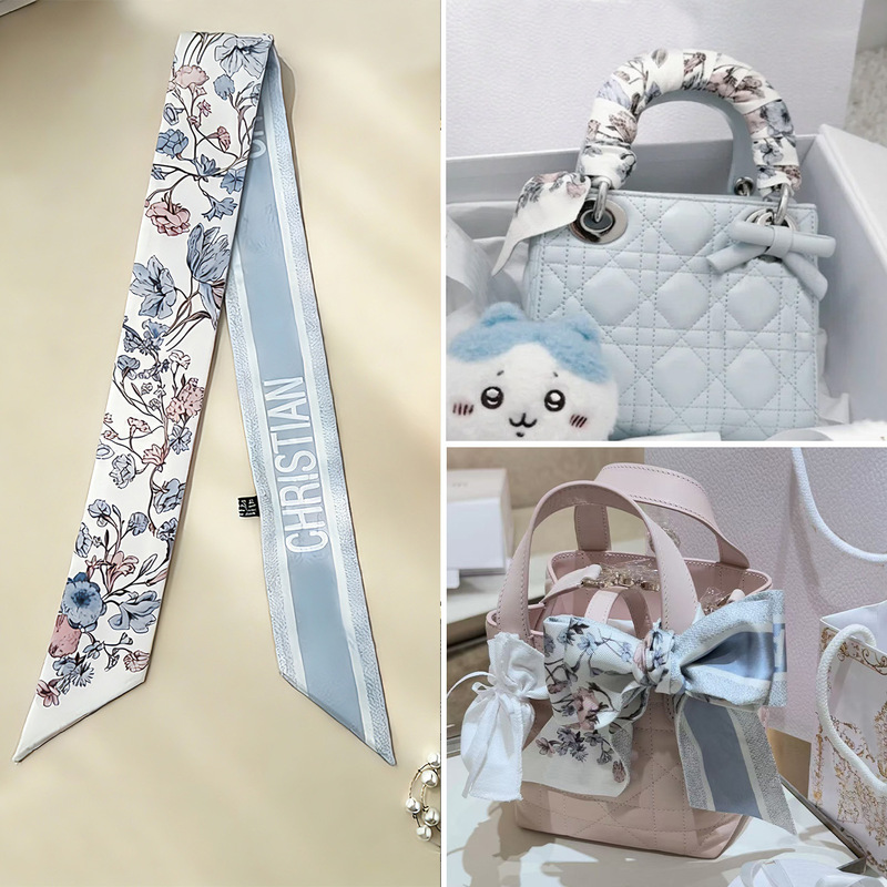 D Brand 2026 New Style Floral Silk Scarf for Tying Bag Handles, Wrapping Bags, Korean-Style Ins Long Thin Ribbon