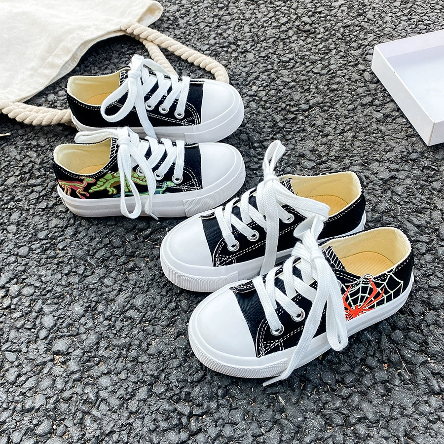 2025 Новый дышащий мальчик светящийся динозавр туфли с низким шнуровкой холст туфли для девочек модные тенденции отдыха