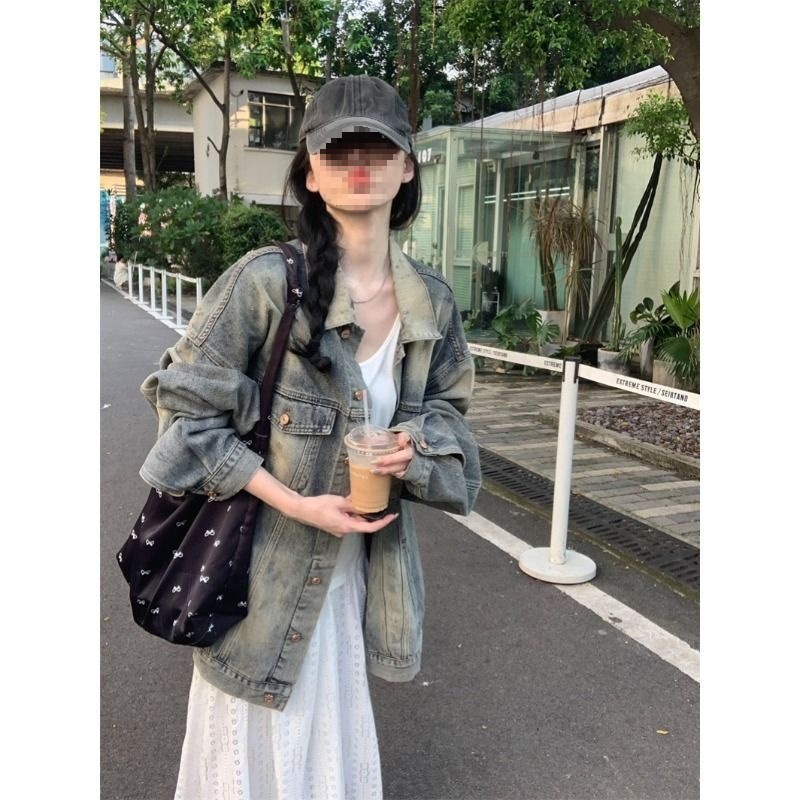 设计水洗牛仔外套慵懒春秋美式新款宽松休闲复古洋气夹克上衣|undefined