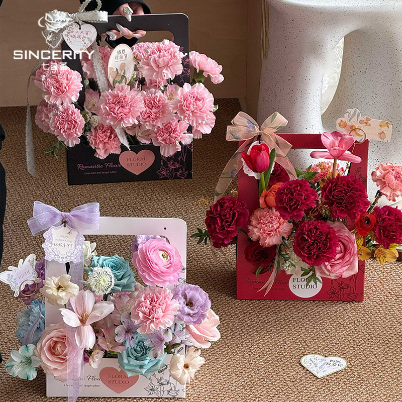 Siete colores, exquisito lirio de los valles, mariposa, caja de flores portátil, ramo fresco del día de la madre, arreglo floral, caja vacía de bricolaje hecha a mano, floristería