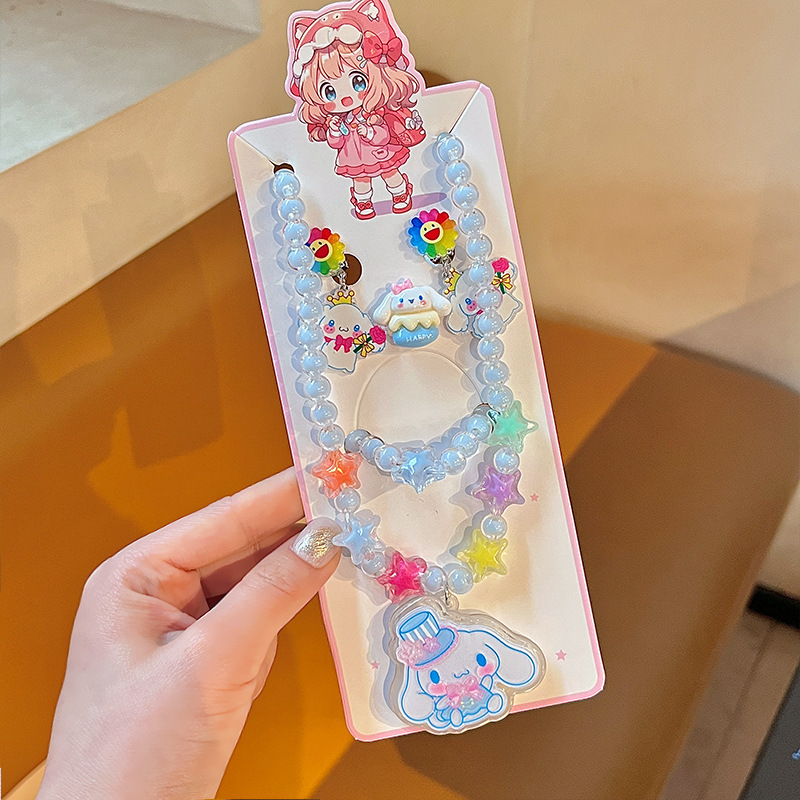 子供用アクセサリー漫画発光ネックレスかわいい王女クロミビーズブレスレットリング耳クリップジュエリーセット|undefined