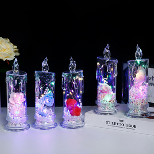 Valentine's Day artificial flower transparent rose led electronic candle light date layout atmosphere Decoration lamp Eternal Flower