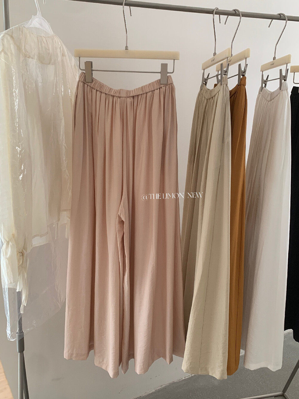 Quần culottes nữ ống rộng cạp cao thiết kế nhún eo phong cách thoải mái — Thẻ nông, màu đen, màu hồng, màu cam chi tiết 18
