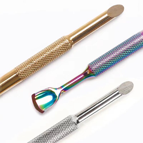 Cross-border new product manicure double-head beveled steel pusher large stainless steel rounded arc mouth dead skin removal tool