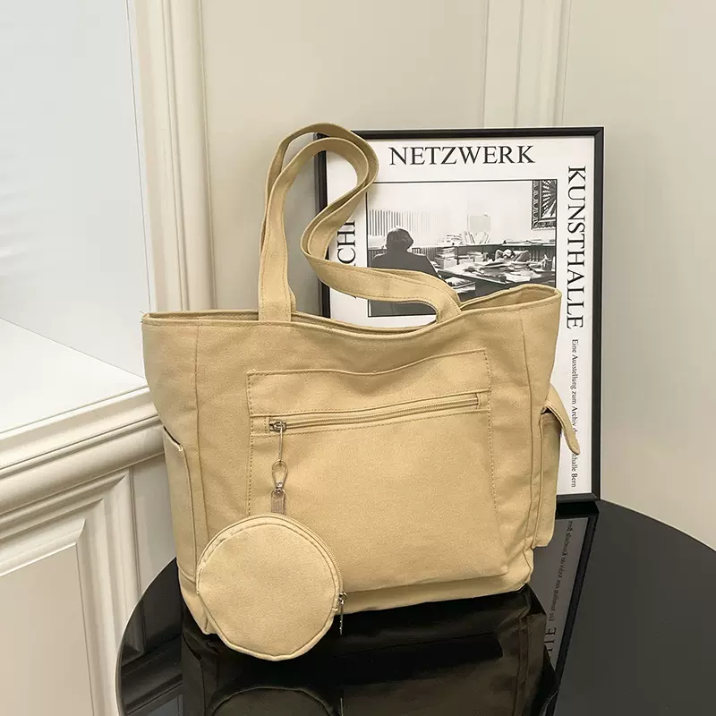 外贸新款帆布手提包简约轻便文艺百搭学生补课袋通勤休闲单肩女包