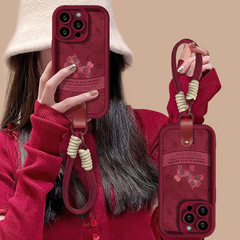 花朵小马挂绳适用苹果17新年手机壳iphone16promax硅胶15小羊皮14