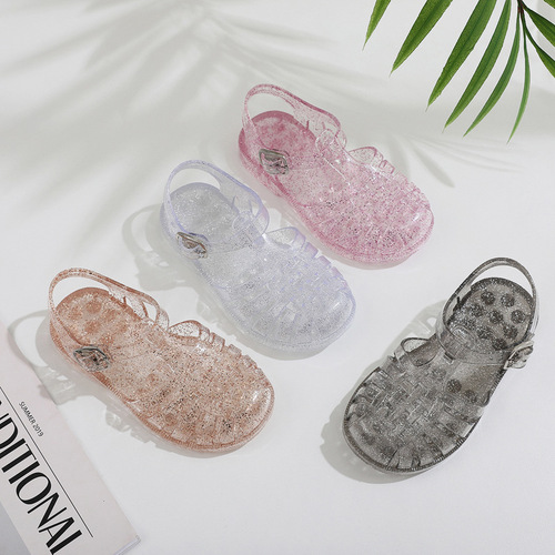Children's Summer Outdoor Water Crystal Bird's Nest Shoes with Holes Breathable Baby Hole Shoes with Buckle for Middle and Large Girls