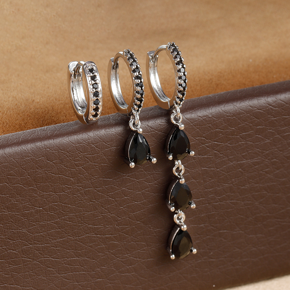 10g Weight Copper Ear Needle Material Zircon Inlay Material Earrings Classification 3 Pieces Set Quantity Daily, Street Occasion Copper Material Water Droplets Pattern Women's Gender Inlay Design Shiny, IG Style Style 3 Pieces Set IG Style Shiny Water Droplets Inlay Copper Zircon Earrings 13