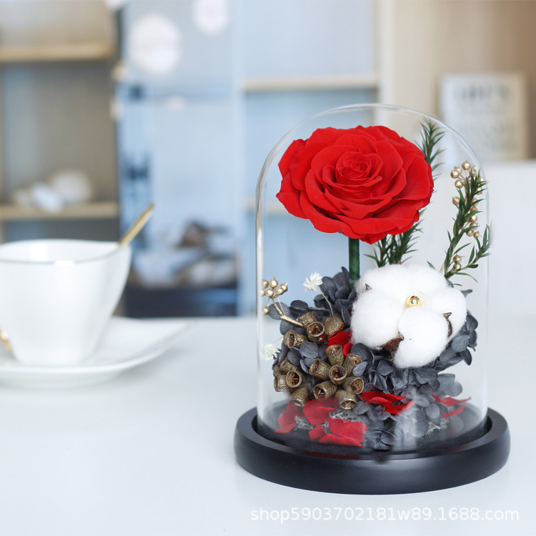 Día de San Valentín Rosa regalo para novia al por mayor regalo del Día DE LA Madre acompañada cubierta de vidrio Yunnan Yongsheng flor producto terminado